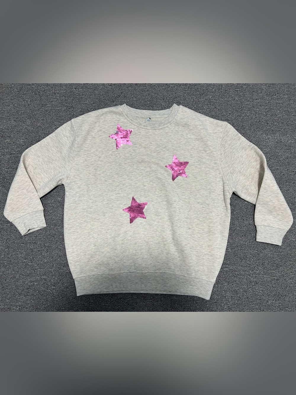 Kids Grey Sweatshirt with Pink Sequin Stars 9-10T